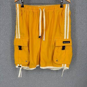 Abercrombie Fitch VTG Swim Trunks Size L Yellow White Logo Flip Waist Beach
